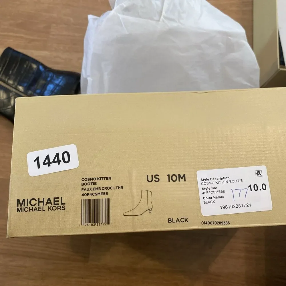 Michael Kors Womens Cosmo Croc-Embossed Kitten Heel Booties Black 10M New - Picture 7 of 10